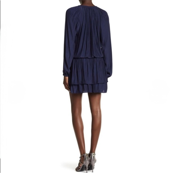 Ramy Brook Navy Raylene Tiered V Neck Long Sleeve Mini Dress Size XS - Picture 3 of 7